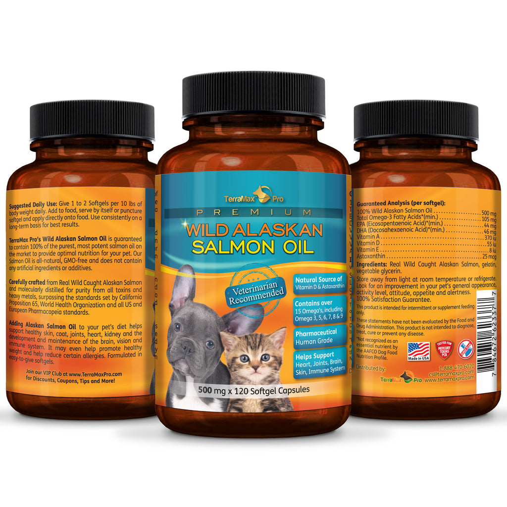 Premium Wild Alaskan Salmon Oil for Dogs and Cats in Easy-to-Use Softgels